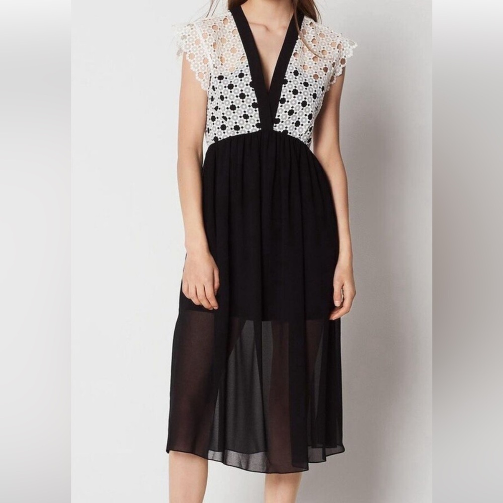 Sandro black and white dress with lace top.